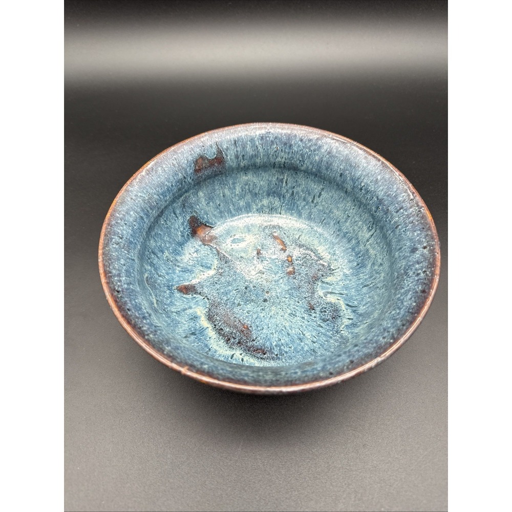 Handmade Studio Pottery Bowl – Multicolor Earth Tone Glaze, Artist Signed 7in W